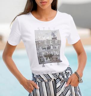 Shirt mit Glanz-Schriftzug weiß-schwarz
