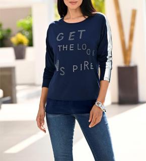 Shirt mit Glitzerschriftzug marine