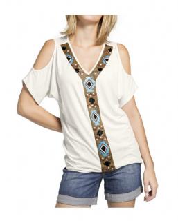 Shirt mit Perlen creme