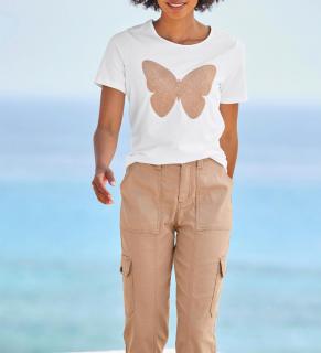 Shirt mit Schmetterlings-Applikation ecru-camel