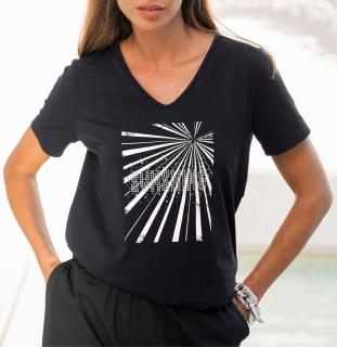 Shirt mit Ziersteinchen am Platzierter Druckbild schwarz