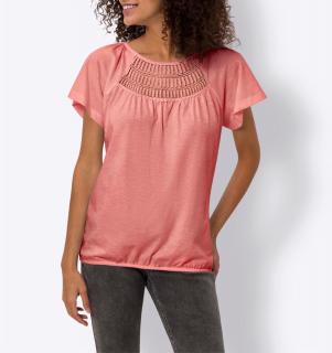 Shirt mitHäkelspitzen am Dekolleté flamingo