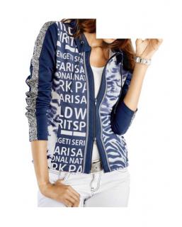 Shirtjacke mit Pailletten blau-weiß