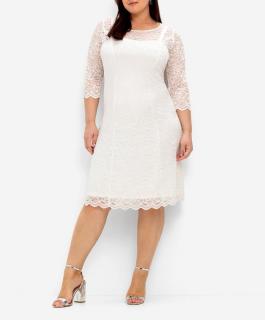 Spitzenkleid mit Wellenkanten ecru