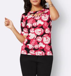 Srirt mitCut-out-Detail und Zierperlen schwarz-pink