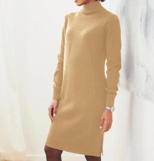 Stehkrgen-Strickkleid mitSeitenschlitze camel