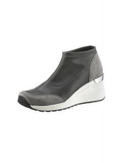 Stiefelette-Stretch und Rindveloursleder grau