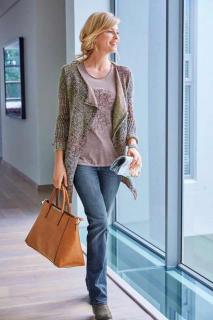 Strickjacke beige-grau-bunt