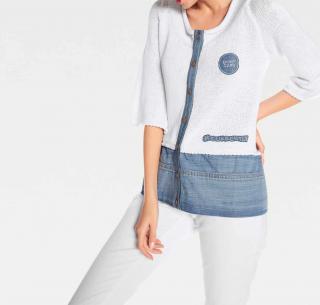 Strickjacke mit Denim weiß-blau