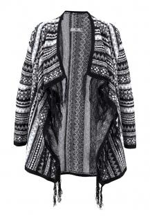 Strickjacke mit Fransen schwarz-weiß