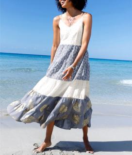 Stufenkleid mit Lochstickerei ecru-bleu