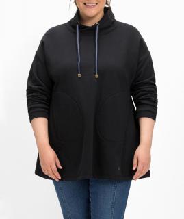 Sweatshirt  in A-Linie mit Taschen und Kragen schwarz