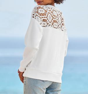 Sweatshirt mit Häkelspitzen-Einsatz ecru