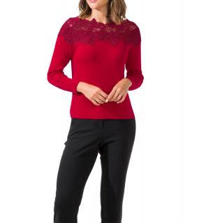 U-Boot-Pullover mit Spitze rot