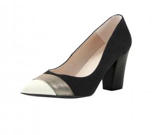 Veloursleder-Pumps schwarz-goldfarben