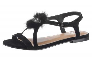 Veloursleder-Sandalette mit Strass schwarz