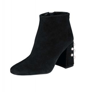 Veloursleder-Stiefelette mit Perlen schwarz