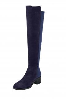 Veloursleder-Stretch-Overkneestiefel marine