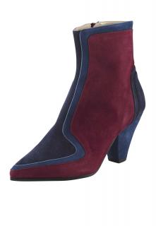 Velourslederstiefelette bordeaux-blau