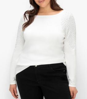 Viskose-Lyocell-Pullover mit Glitzersteinchen weiß