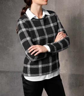 Wolle-Alpaka-Pullover schwarz-grau