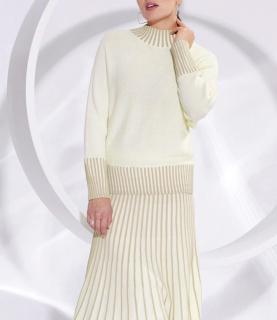 Wollpullover mit Fledermausärmeln ecru-sesam