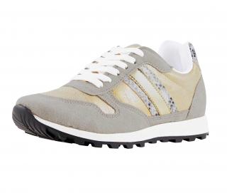 Ziegen-Nappa-und Veloursleder-Sneaker sand-metallic