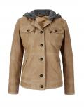 2-in-1-Lammnappalederjacke mit Kapuze camel