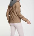 2-in-1-Lammnappalederjacke mit Kapuze camel