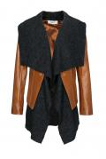 2-in-1-Leder-Wolljacke cognac-dunkelgrau