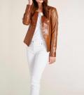 2-in-1-Leder-Wolljacke cognac-dunkelgrau