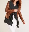 2-in-1-Leder-Wolljacke cognac-dunkelgrau