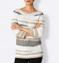 3/4 Arm-Pullover mit Lochmuster weiß-beige