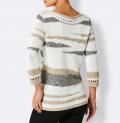 3/4 Arm-Pullover mit Lochmuster weiß-beige
