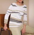 3/4 Arm-Pullover mit Lochmuster weiß-beige