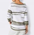 3/4 Arm-Pullover mit Lochmuster weiß-khaki