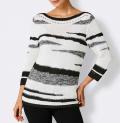 3/4 Arm-Pullover mit Lochmuster weiß-schwarz