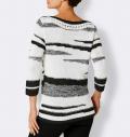 3/4 Arm-Pullover mit Lochmuster weiß-schwarz