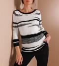3/4 Arm-Pullover mit Lochmuster weiß-schwarz