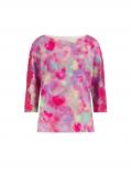 3/4 Arm-Pullover mit Spitzeneinsatz rosé-pink-bedruckt