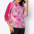 3/4 Arm-Pullover mit Spitzeneinsatz rosé-pink-bedruckt