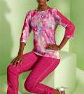 3/4 Arm-Pullover mit Spitzeneinsatz rosé-pink-bedruckt