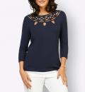 3/4-Arm-Shirt mit Cut-Out und Spitze marine