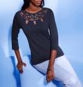 3/4-Arm-Shirt mit Cut-Out und Spitze marine