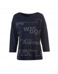 3/4-Arm-Shirt mit Glitzersteinchen-Schriftzug marine