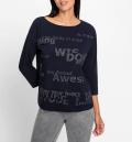 3/4-Arm-Shirt mit Glitzersteinchen-Schriftzug marine