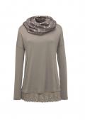 3-Tlg.Set Strickshirt+Top+Schal taupe