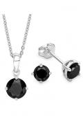 4 tlg. Silber-Schmuckset mit Zirkonia schwarz
