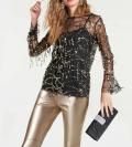 Abend-Netzshirt mit Top schwarz-gold