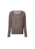 Ajourpullover mit Glitzersteinchen taupe